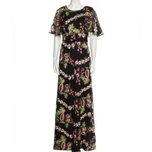 green emerald velvet dress Floral Sequin Column Gown 16 / Juniper